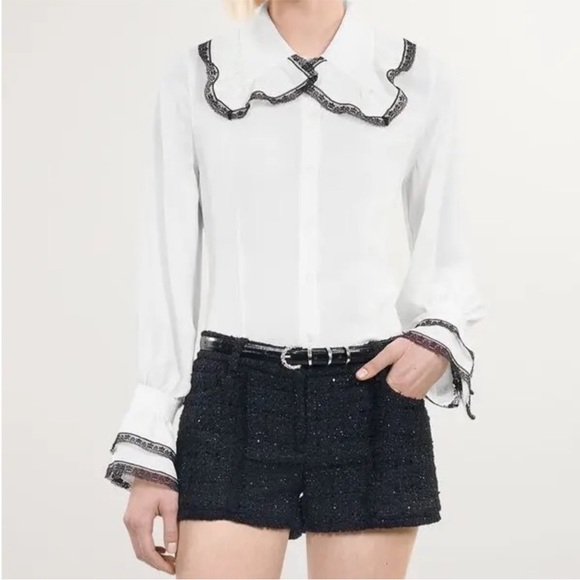 The Kooples Silk Lace Trim Shirt - Picture 2 of 6